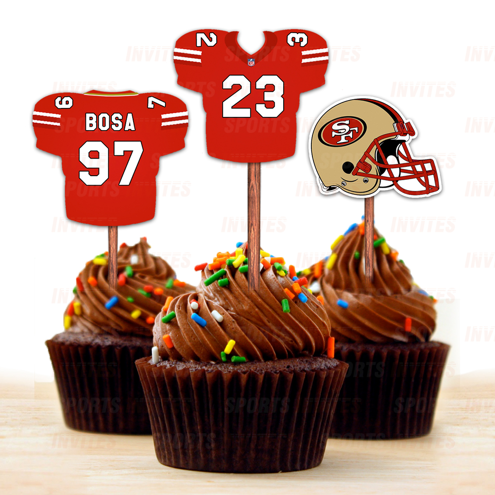 San Francisco 49ers Cupcake Toppers, Assorted Double Sided – Sports Invites